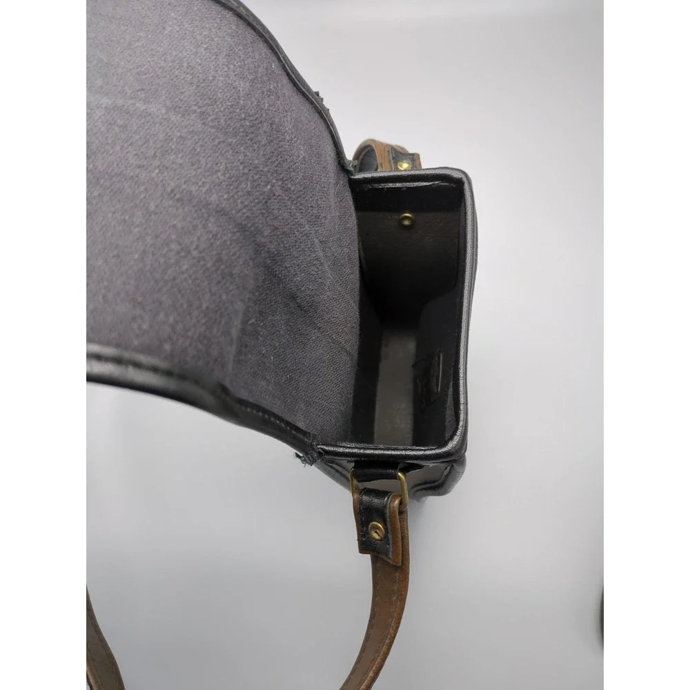 Vtg Brown & Black Embossed Vinyl Binoculars Case Shoulder Strap Brass Hrdwr 70s‎